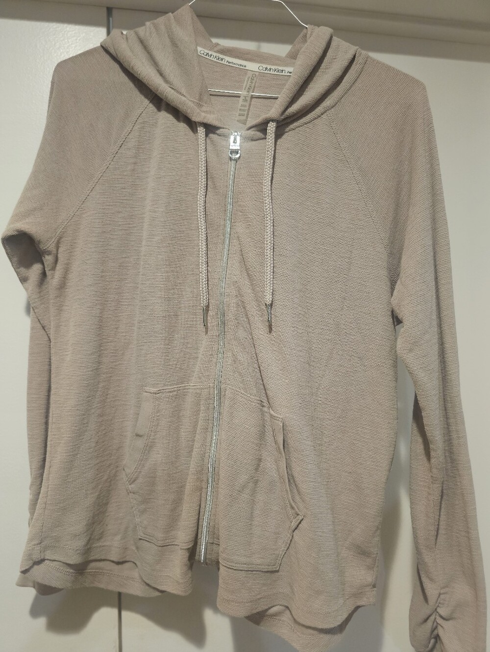 Calvin Klein Performance Women's Pale Pink Ruched-Sleeve Zip Hoodie XL EUC